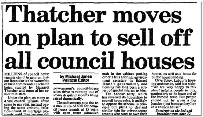 Getting by - NALGO News article, Thatcher moves on plan to sell off all council houses